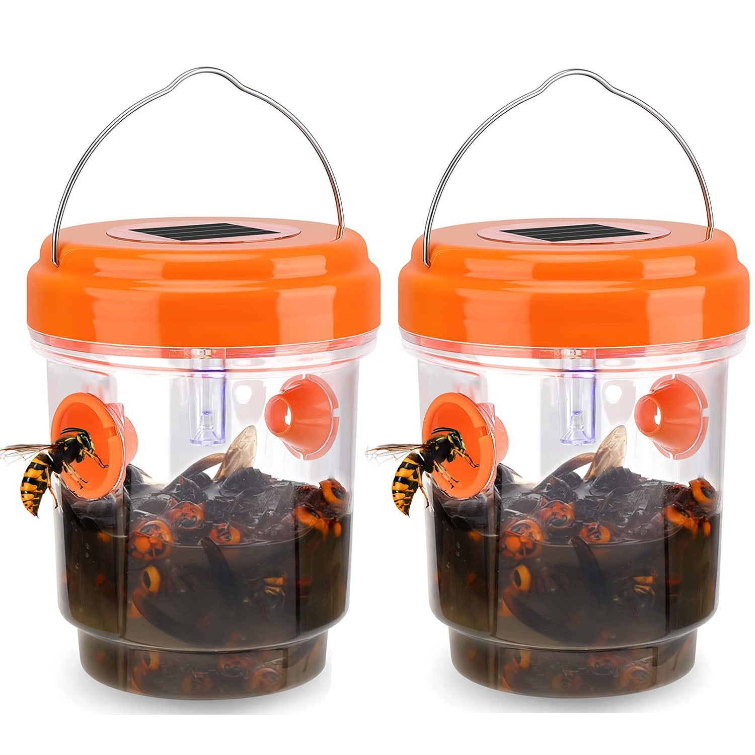 2pcs Solar Powered Bee Trap Waterproof LED Light Catcher