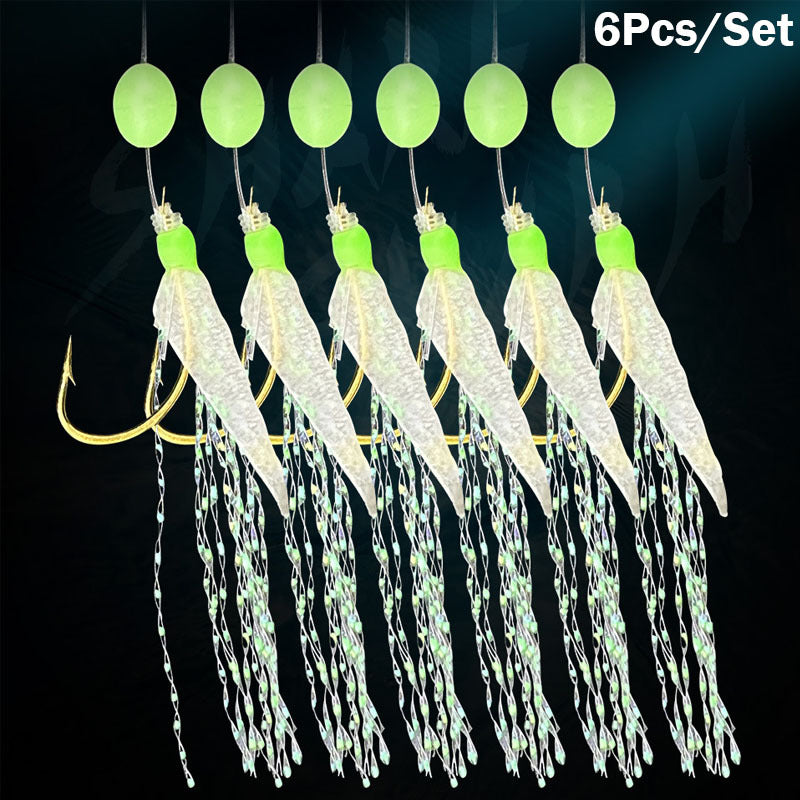 6pcs Luminous Fishhooks for Swivel Rigs and Bait Jigs