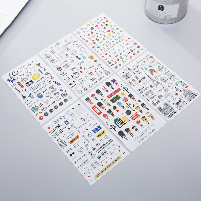 Watercolor Wind Sticker Travel Diary Waterproof Pocket Album Sticker 6pcs
