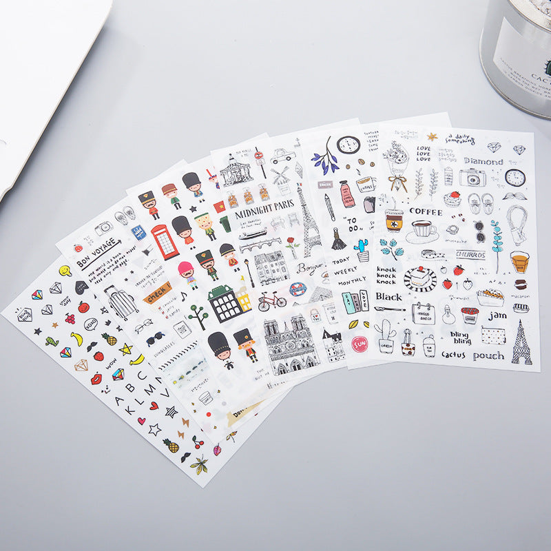 Watercolor Wind Sticker Travel Diary Waterproof Pocket Album Sticker 6pcs