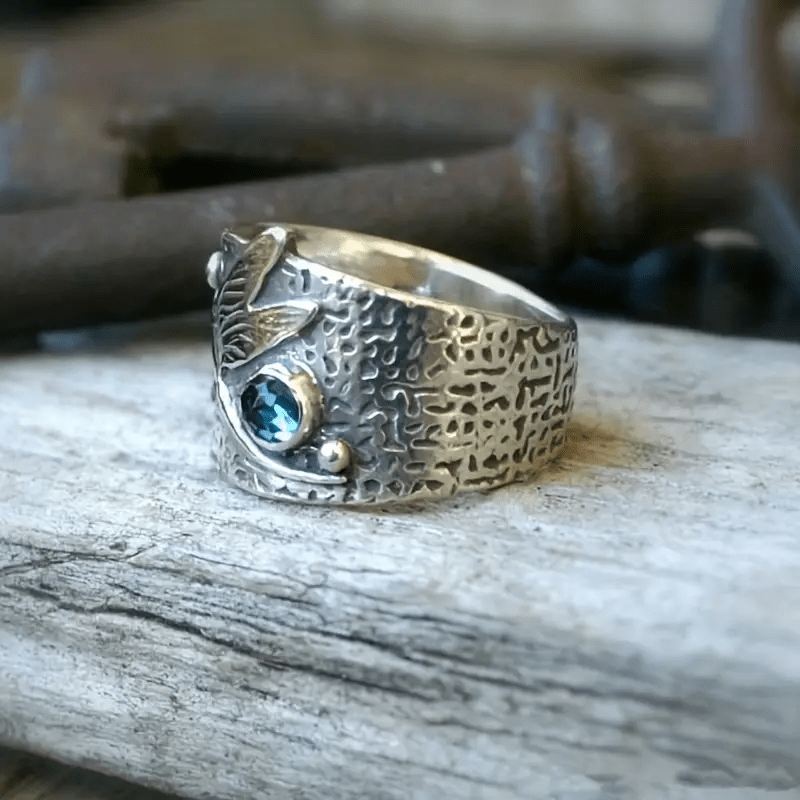 Vintage Dragonfly Pattern Gemstone Ring Silver Plated Tungsten Steel