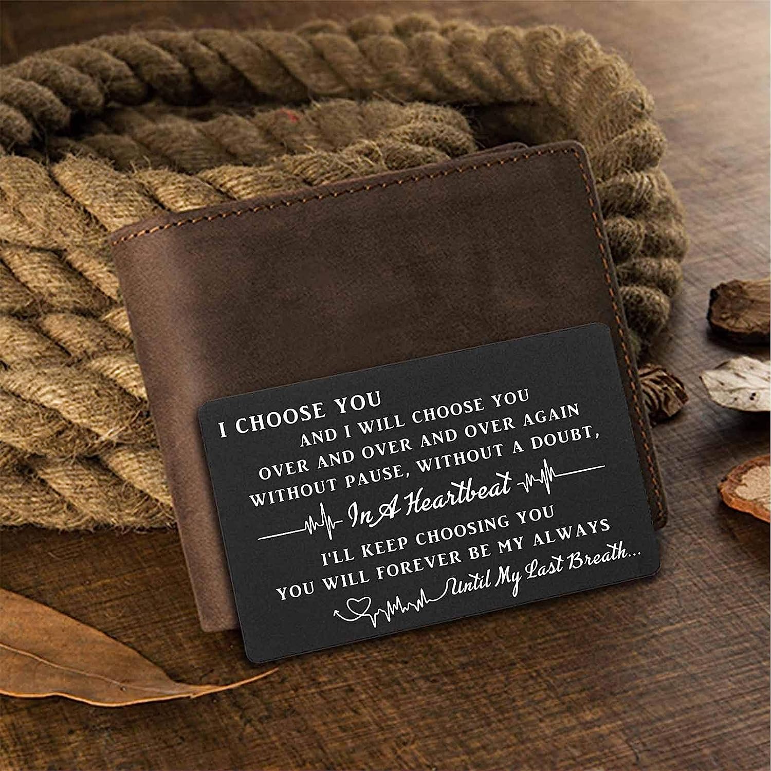 I Choose You Engraved Wallet Card Insert Romantic Gift