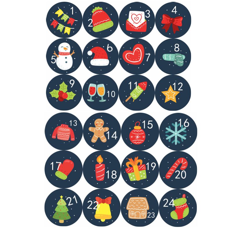 120pcs Advent Calendar Number Paper Stickers Christmas Gift Stickers