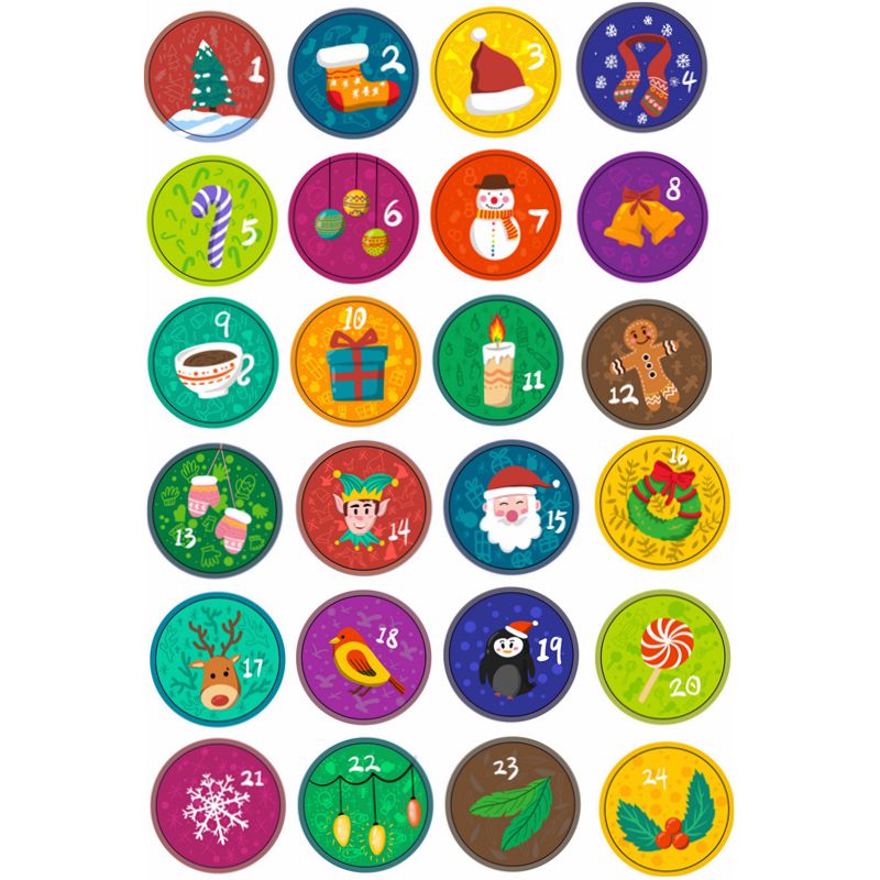120pcs Advent Calendar Number Paper Stickers Christmas Gift Stickers