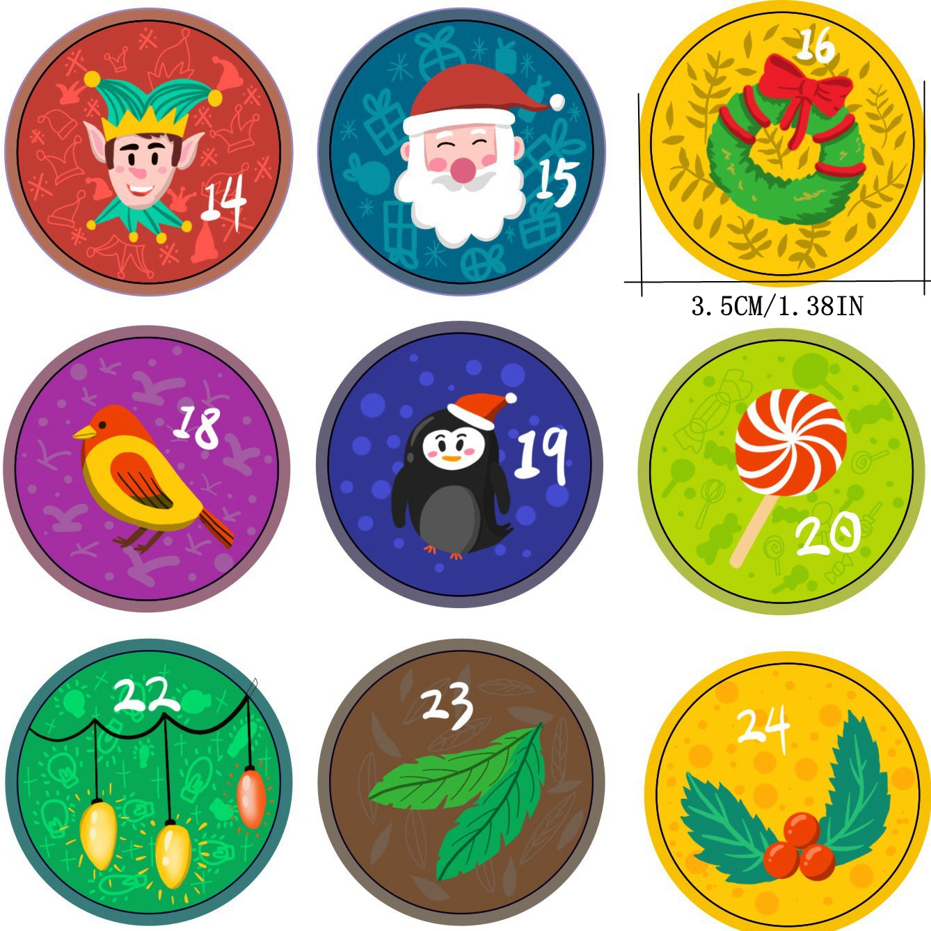 120pcs Advent Calendar Number Paper Stickers Christmas Gift Stickers
