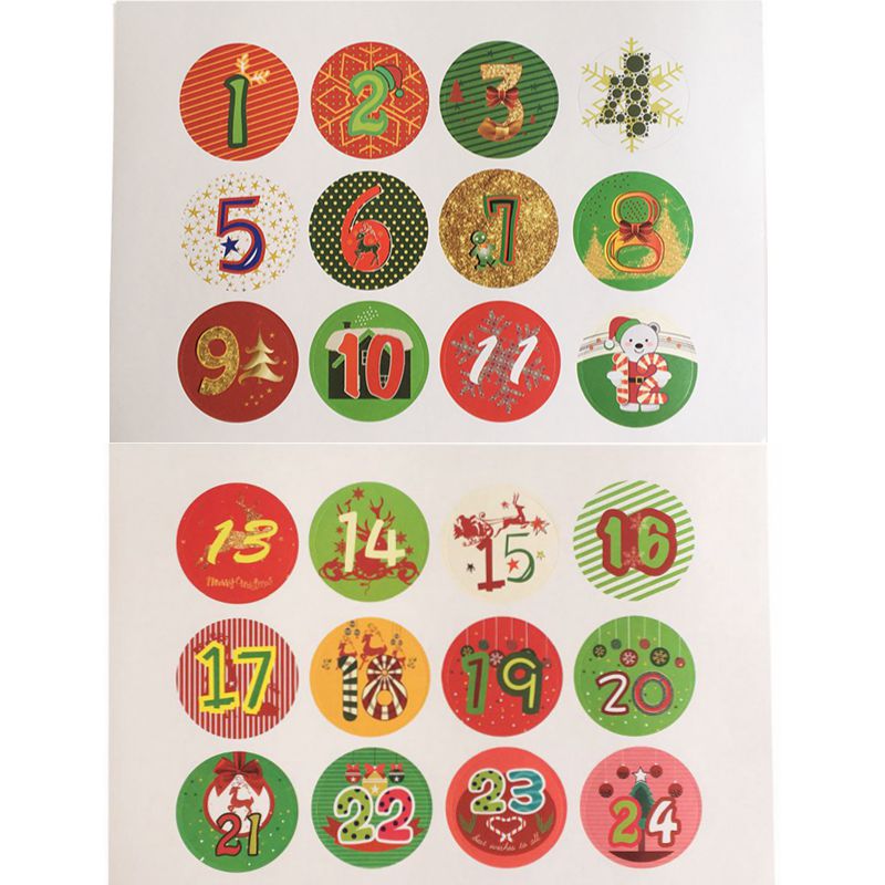 120pcs Advent Calendar Number Paper Stickers Christmas Gift Stickers