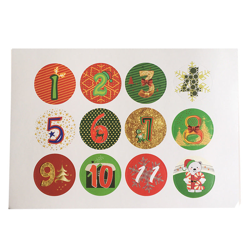 120pcs Advent Calendar Number Paper Stickers Christmas Gift Stickers