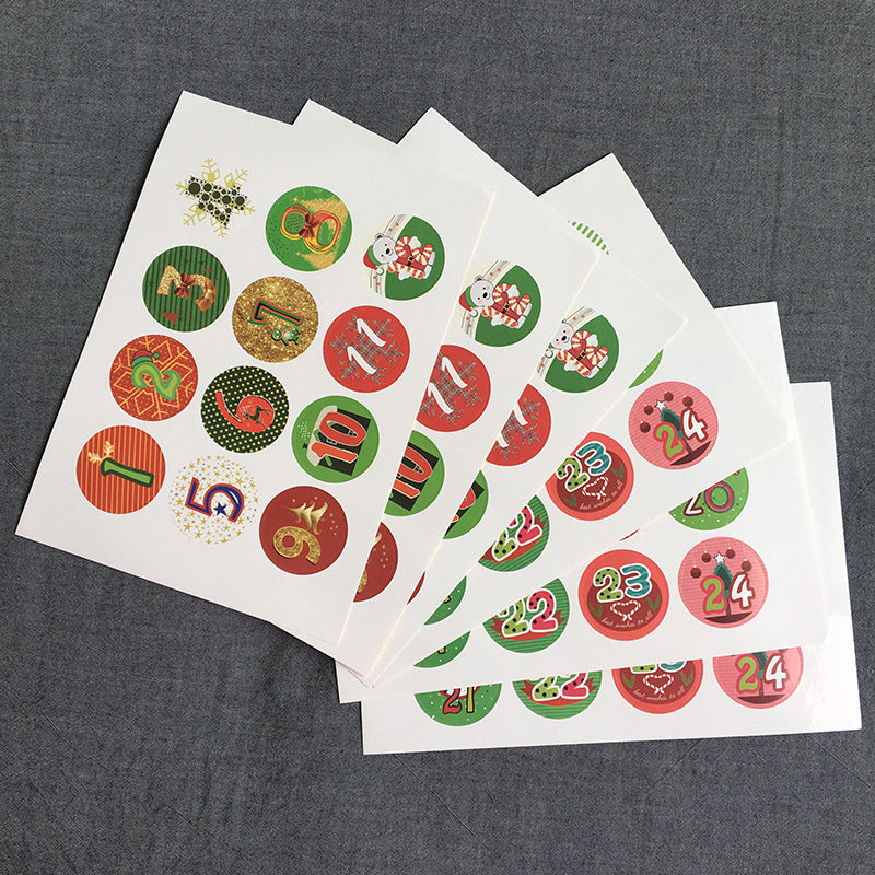 120pcs Advent Calendar Number Paper Stickers Christmas Gift Stickers