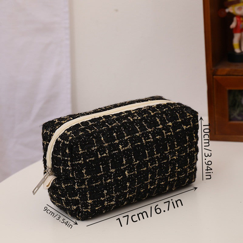 Fancy Tweed Cosmetic Bag Lightweight Storage Pouch For Travel