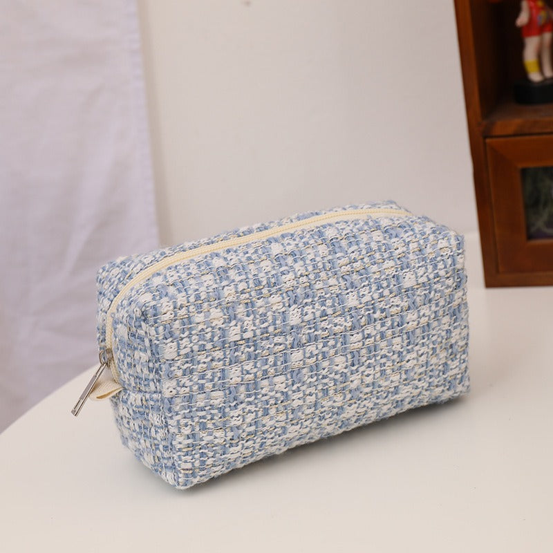 Fancy Tweed Cosmetic Bag Lightweight Storage Pouch For Travel