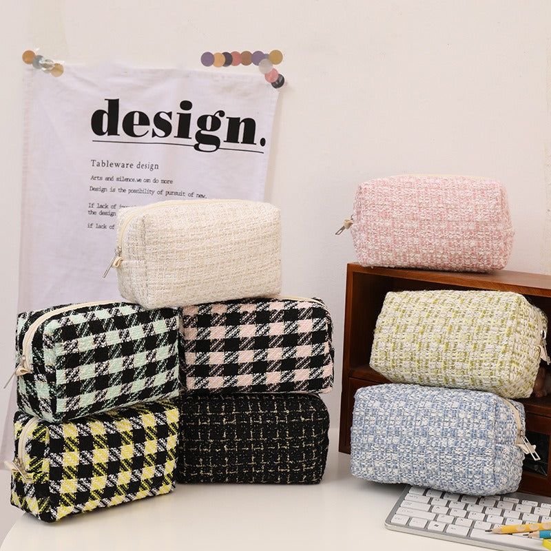Fancy Tweed Cosmetic Bag Lightweight Storage Pouch For Travel
