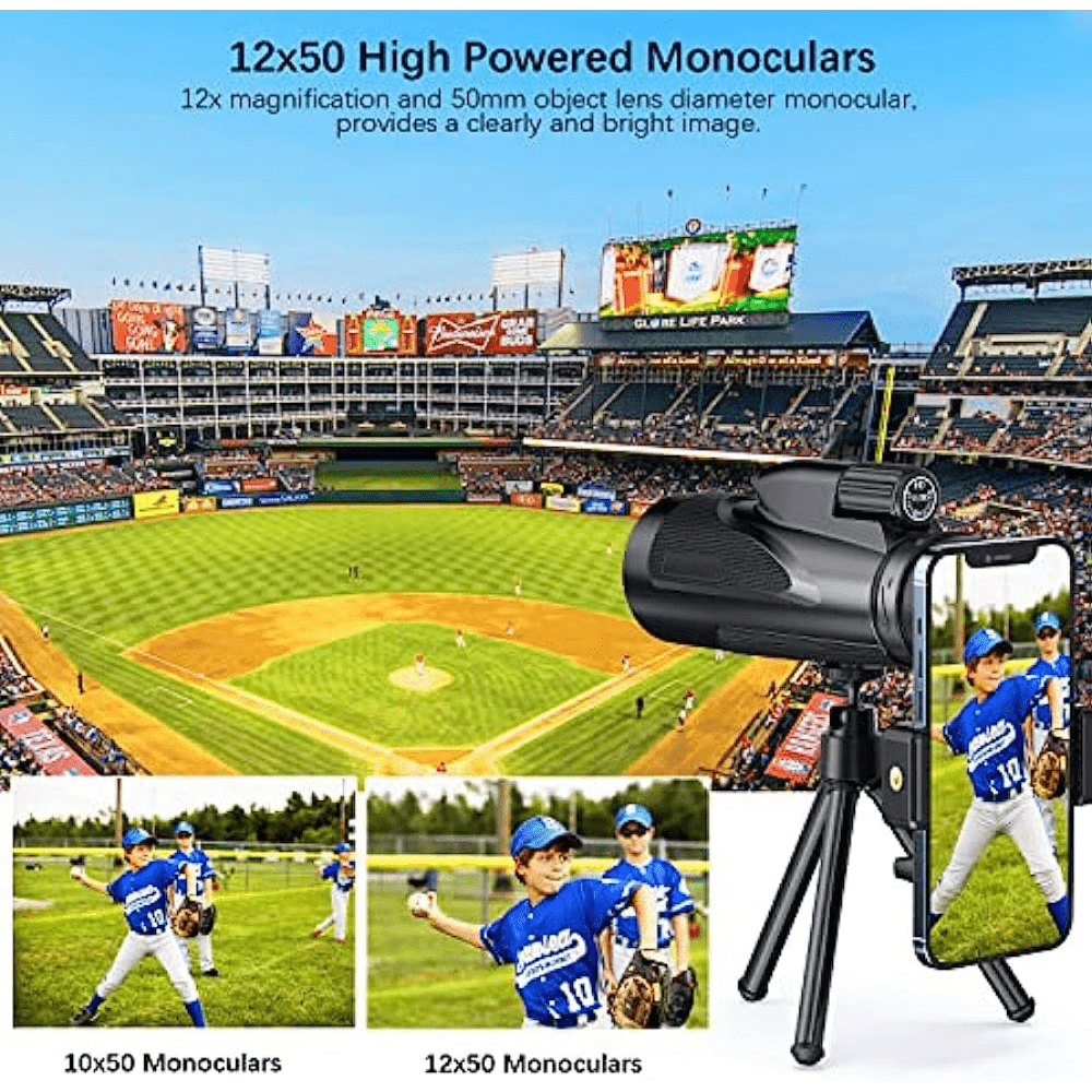 12x50 Monocular Telescope HD Bak4 Prism Waterproof Scope with Smartphone Adapter