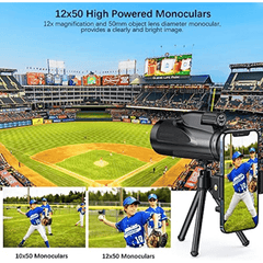12x50 Monocular Telescope HD Bak4 Prism Waterproof Scope with Smartphone Adapter