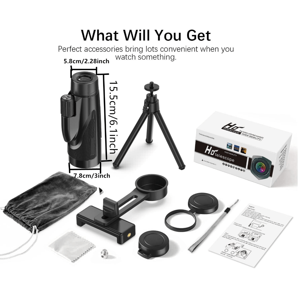 12x50 Monocular Telescope HD Bak4 Prism Waterproof Scope with Smartphone Adapter