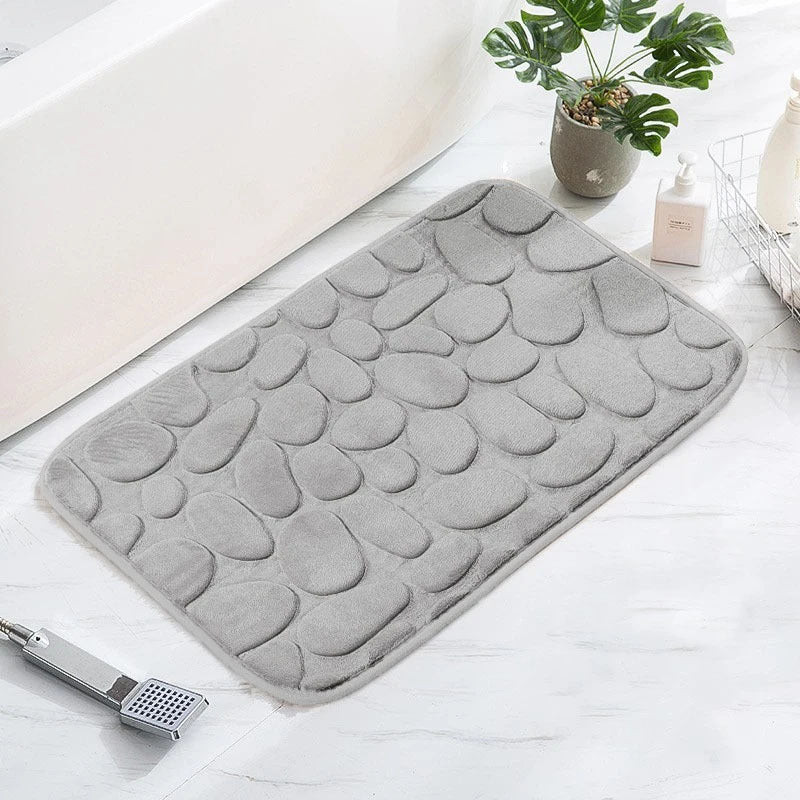 Cobblestone Pattern Bath Rug Soft Non Slip Quick Dry Bath Mat