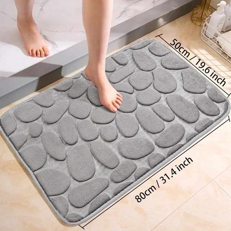 Cobblestone Pattern Bath Rug Soft Non Slip Quick Dry Bath Mat
