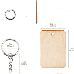 60pcs Wooden Rectangle Keychain Pendant DIY Wood Key Ring Blank Pendant