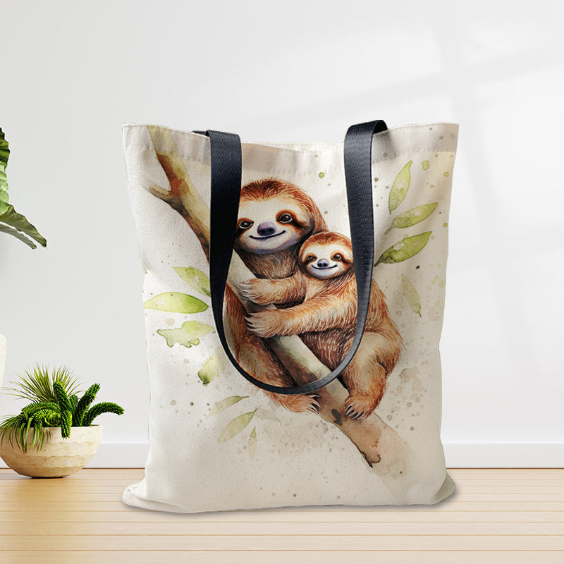 Sloths Print Large Capacity Canvas Tote Bag Lightweight Shoulder Bag