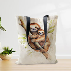 Sloths Print Large Capacity Canvas Tote Bag Lightweight Shoulder Bag