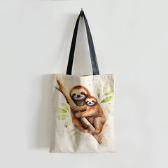 Sloths Print Large Capacity Canvas Tote Bag Lightweight Shoulder Bag