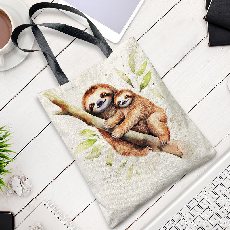 Sloths Print Large Capacity Canvas Tote Bag Lightweight Shoulder Bag