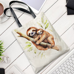 Sloths Print Large Capacity Canvas Tote Bag Lightweight Shoulder Bag