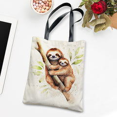 Sloths Print Large Capacity Canvas Tote Bag Lightweight Shoulder Bag