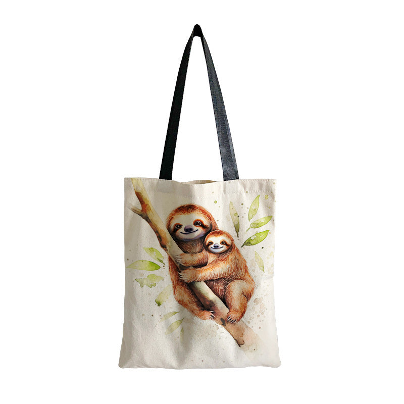 Sloths Print Large Capacity Canvas Tote Bag Lightweight Shoulder Bag