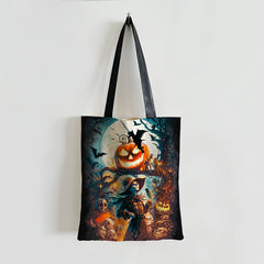 Horror Witch Canvas Tote Bag Large Capacity Lightweight Shoulder Bag