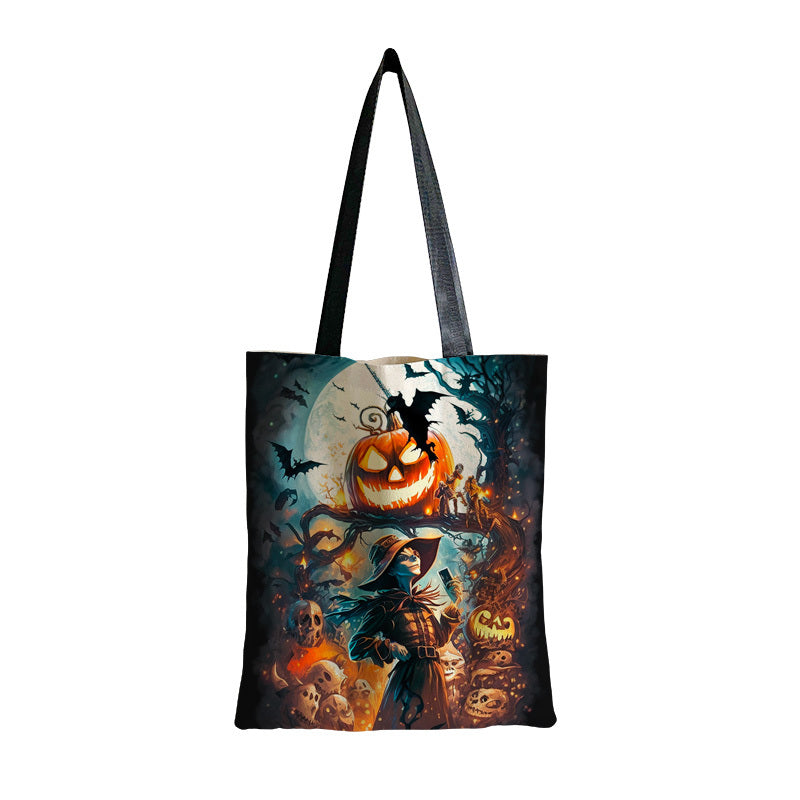 Horror Witch Canvas Tote Bag Large Capacity Lightweight Shoulder Bag