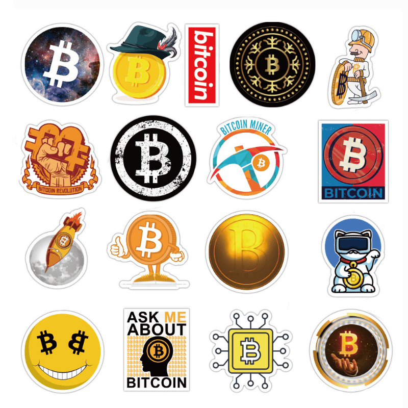 50 Bitcoin Stickers for Water Bottle Laptop Skateboard Luggage Guitar