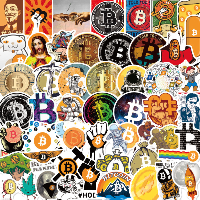 50 Bitcoin Stickers for Water Bottle Laptop Skateboard Luggage Guitar