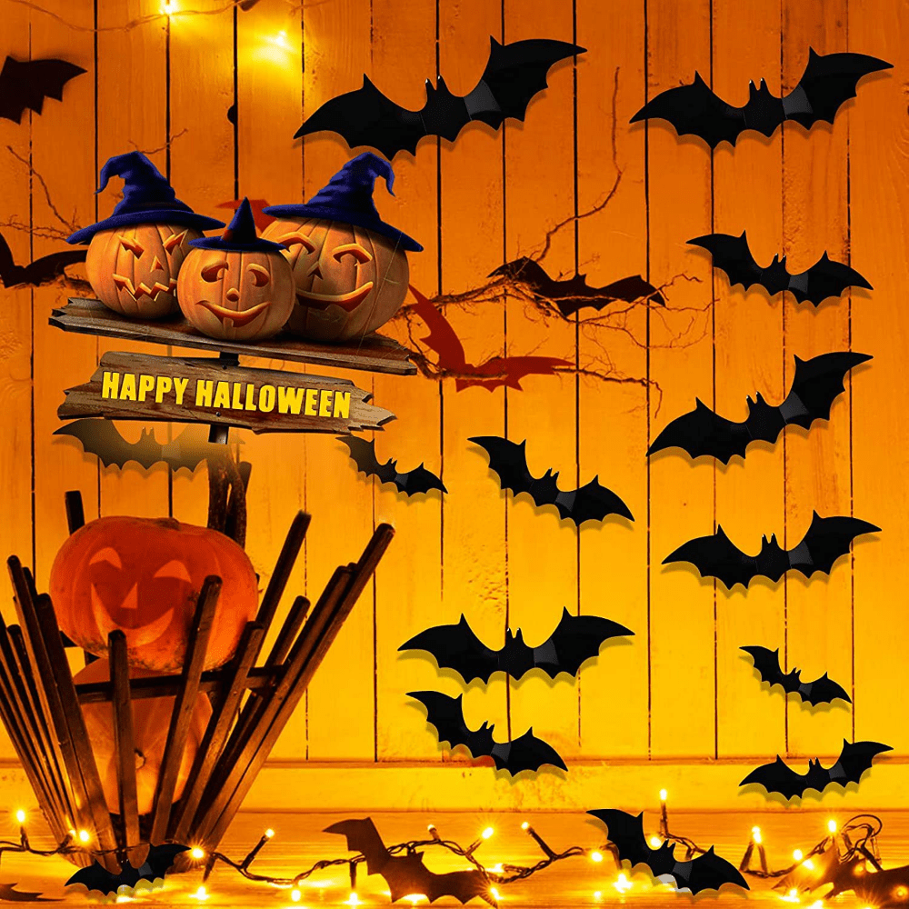 PVC Bats Halloween Party Decoration 3D Wall Sticker Glass Supplies