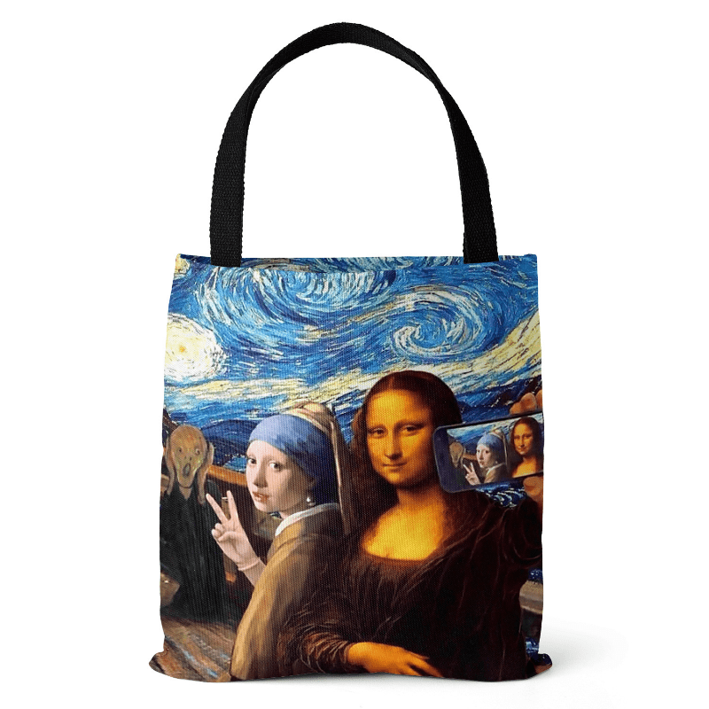 Vintage Painting Pattern Canvas Bag Lightweight Shoulder Handbag