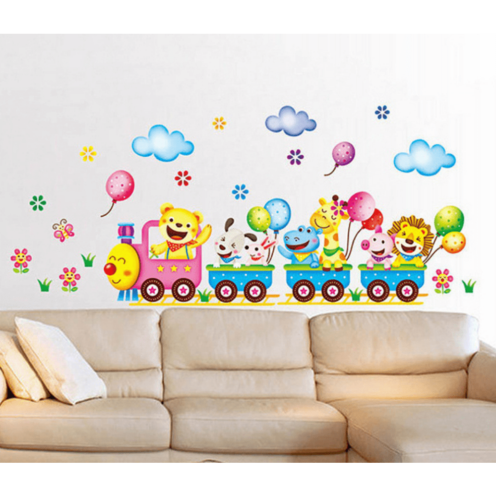 Cartoon Small Train Adhesive Wall Sticker for Kids Room Decor