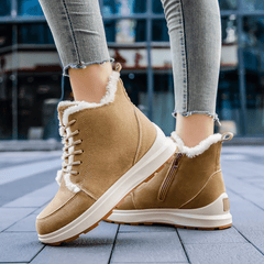 Solid Snow Boots Lace Up Platform Short Boots Plush Lined Comfortable Boots