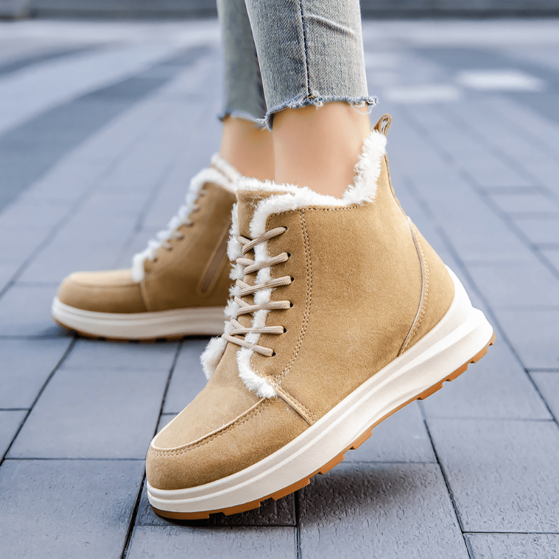 Solid Snow Boots Lace Up Platform Short Boots Plush Lined Comfortable Boots