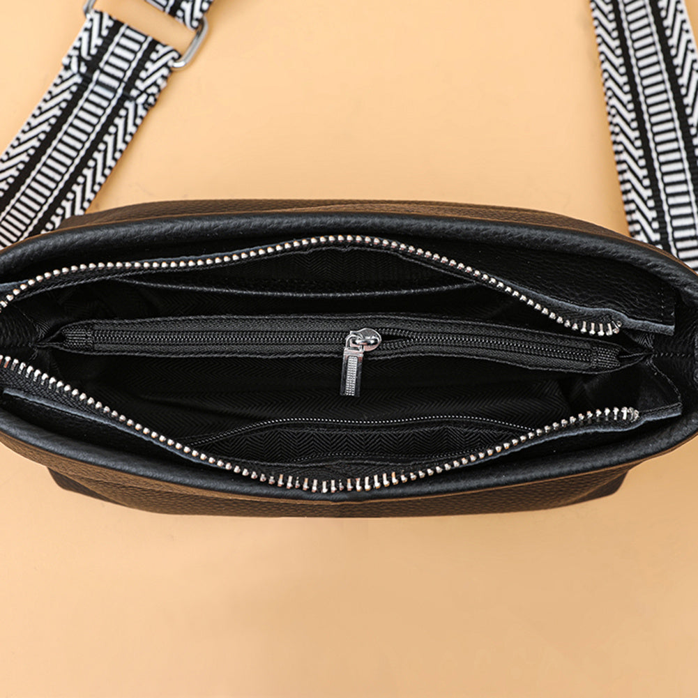 Wide Strap Crossbody Bag Vegan Leather Every Purse With Zipper
