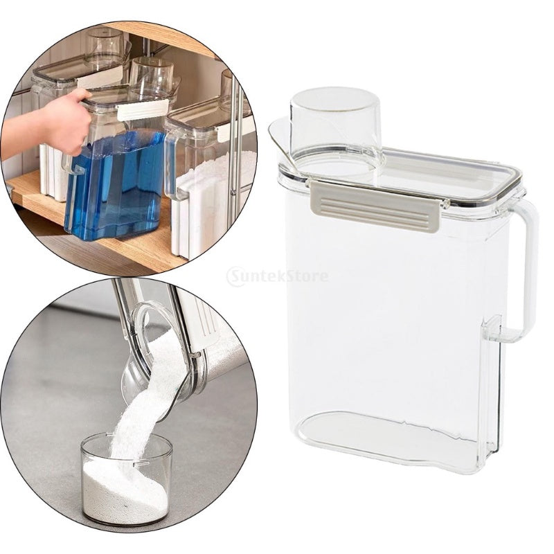 Laundry Detergent Storage Box with Measuring Cup & Handle