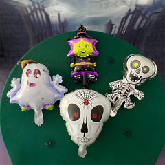 10 Mini Halloween Foil Balloons Set - Witch, Pumpkin, Spider, Ghost, Skeleton