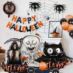 10 Mini Halloween Foil Balloons Set - Witch, Pumpkin, Spider, Ghost, Skeleton