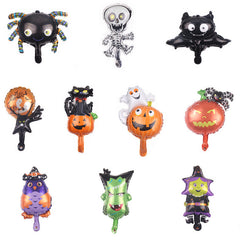 10 Mini Halloween Foil Balloons Set - Witch, Pumpkin, Spider, Ghost, Skeleton