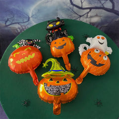10 Mini Halloween Foil Balloons Set - Witch, Pumpkin, Spider, Ghost, Skeleton