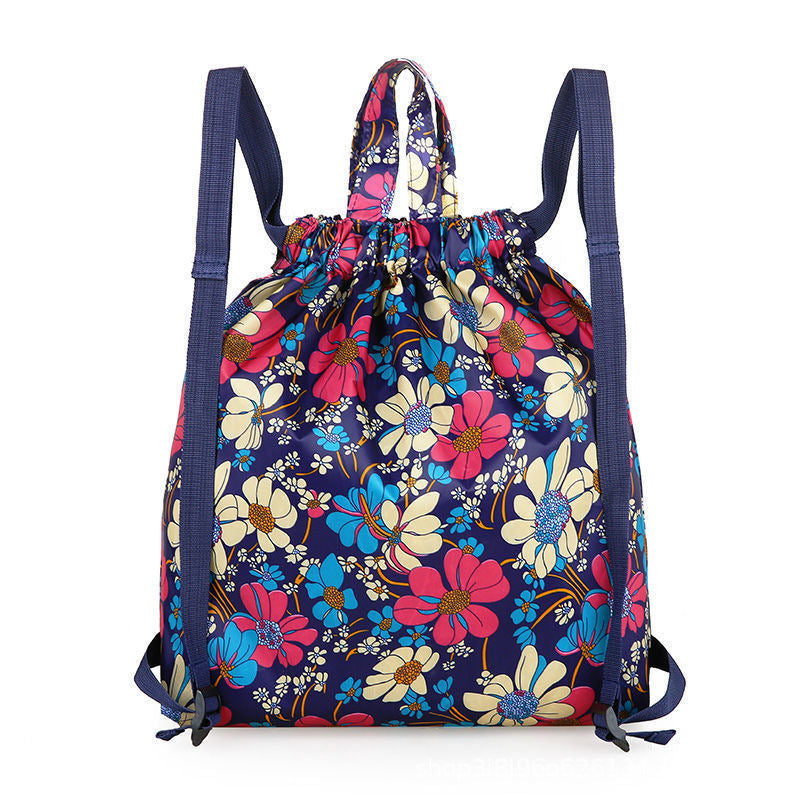 Vintage Flower Pattern Drawstring Backpack with Clutch Pouch