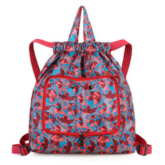 Vintage Flower Pattern Drawstring Backpack with Clutch Pouch