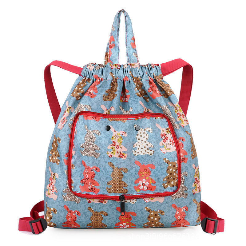 Vintage Flower Pattern Drawstring Backpack with Clutch Pouch
