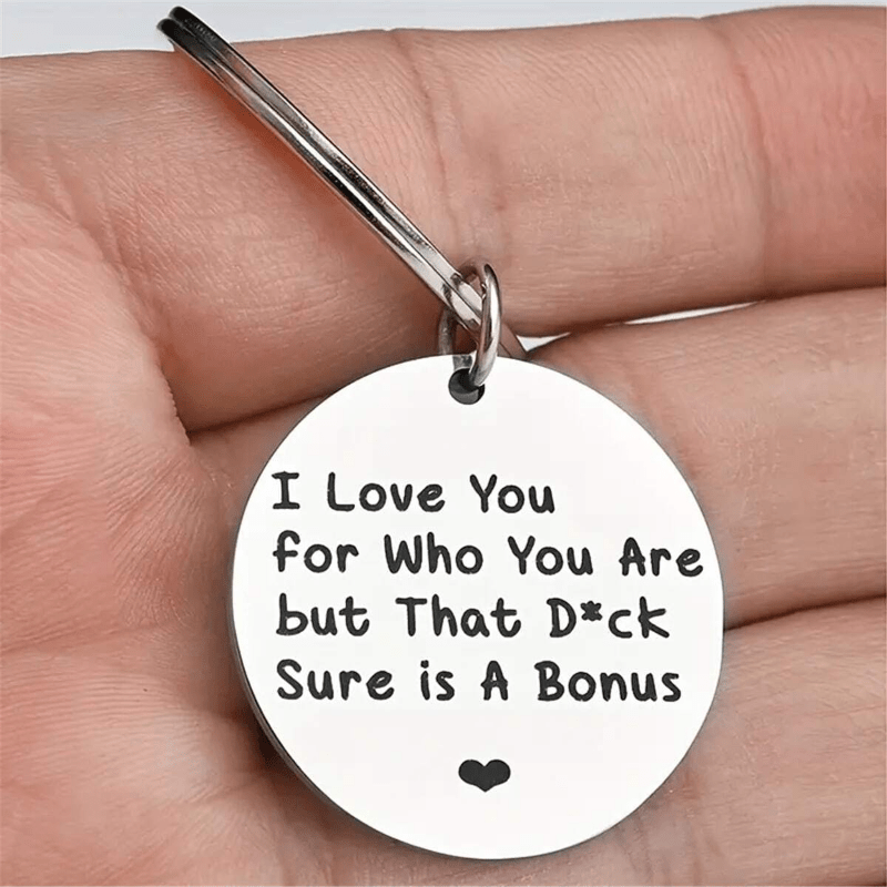 Stainless Steel Keychain Round Pendant Couple's Gift Bag Ornament Key Ring