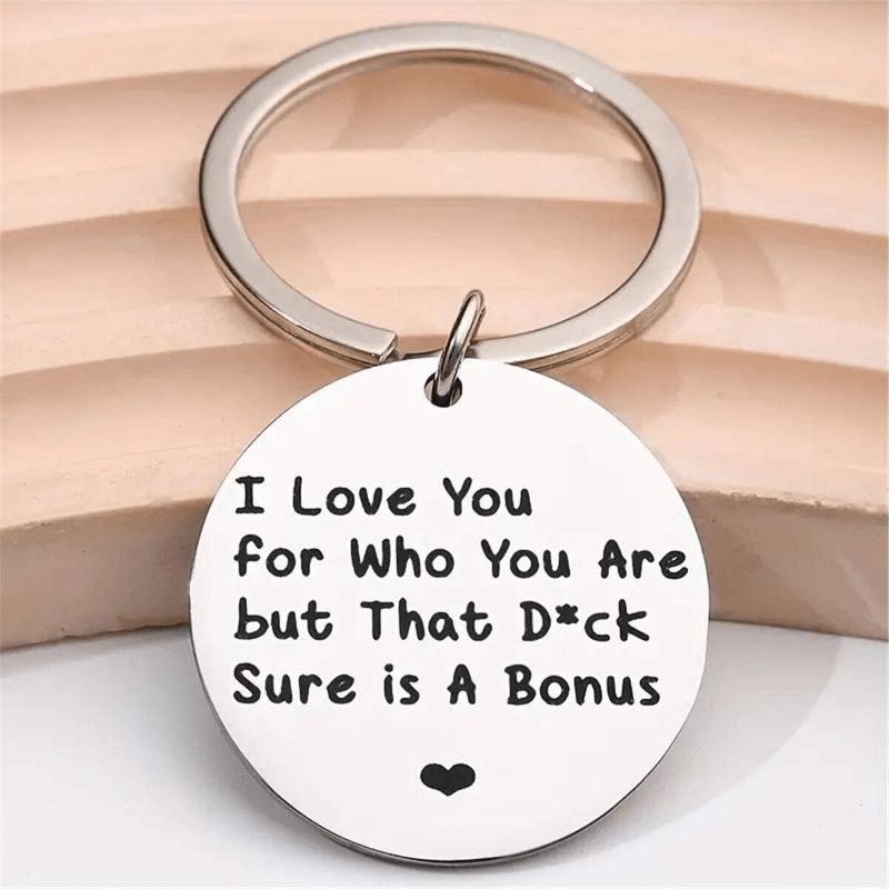 Stainless Steel Keychain Round Pendant Couple's Gift Bag Ornament Key Ring