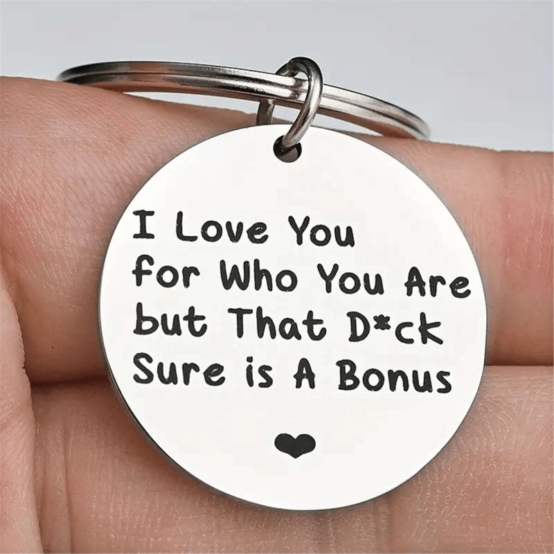 Stainless Steel Keychain Round Pendant Couple's Gift Bag Ornament Key Ring