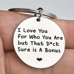 Stainless Steel Keychain Round Pendant Couple's Gift Bag Ornament Key Ring